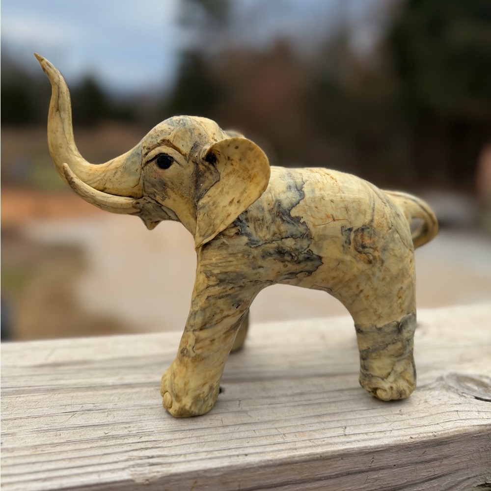 Vintage oyster shell lucky trunk up elephant